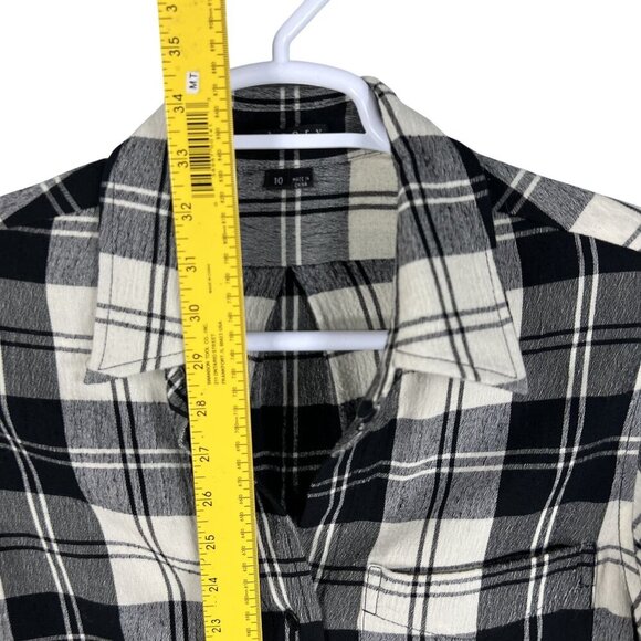 Theory Women 10 Black White Tartan Plaid Button Up Tunic Shirt Virgin Wool Blend - Picture 10 of 15